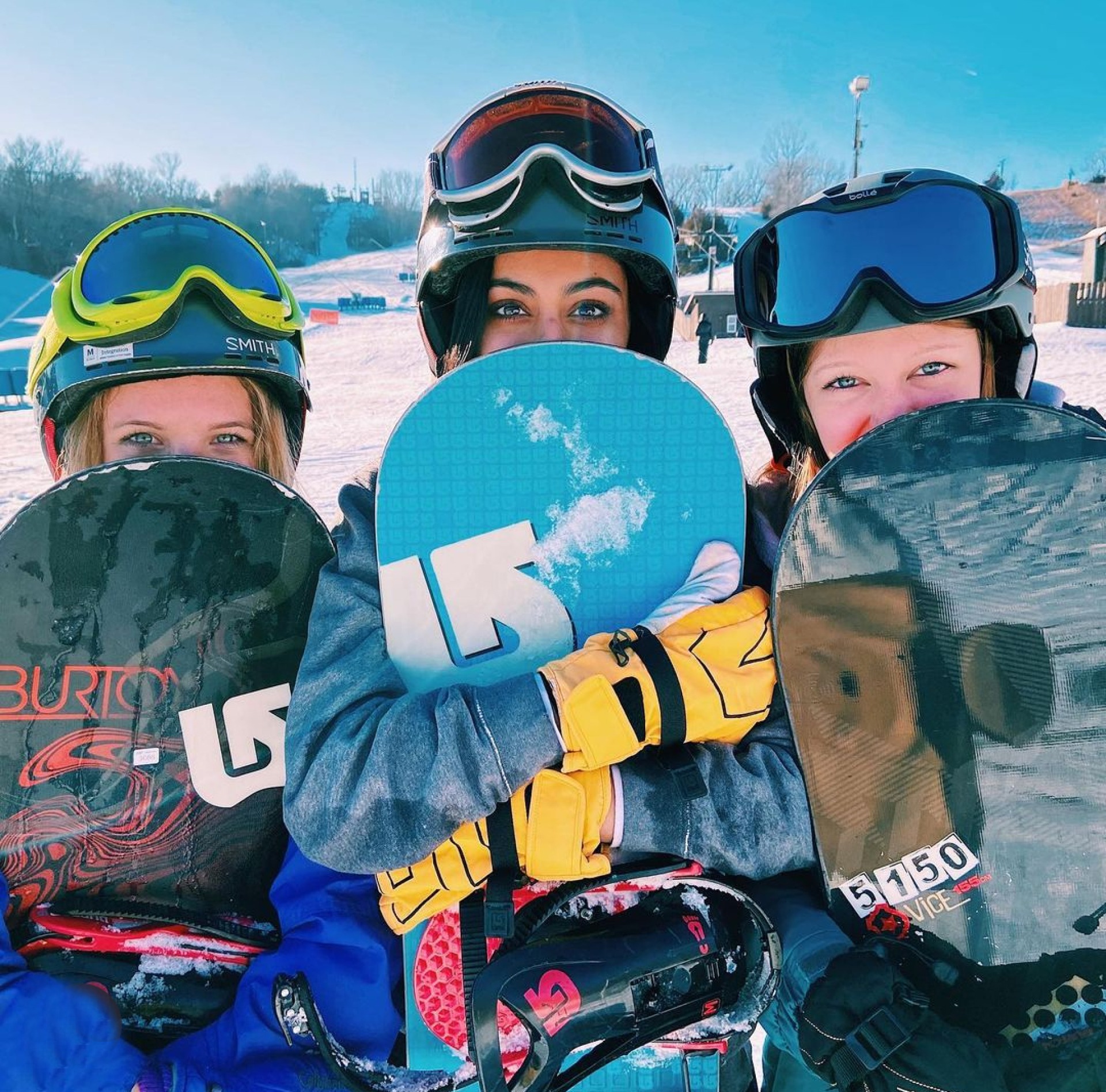 Posing with boards at Mt. Crescent